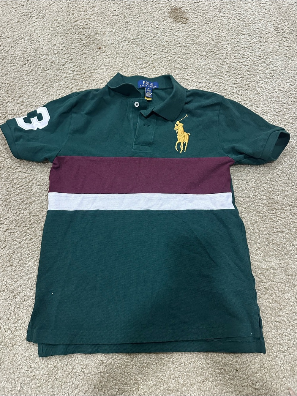 Kids Polo by Ralph Lauren Green Polo with Maroon & White Stripes